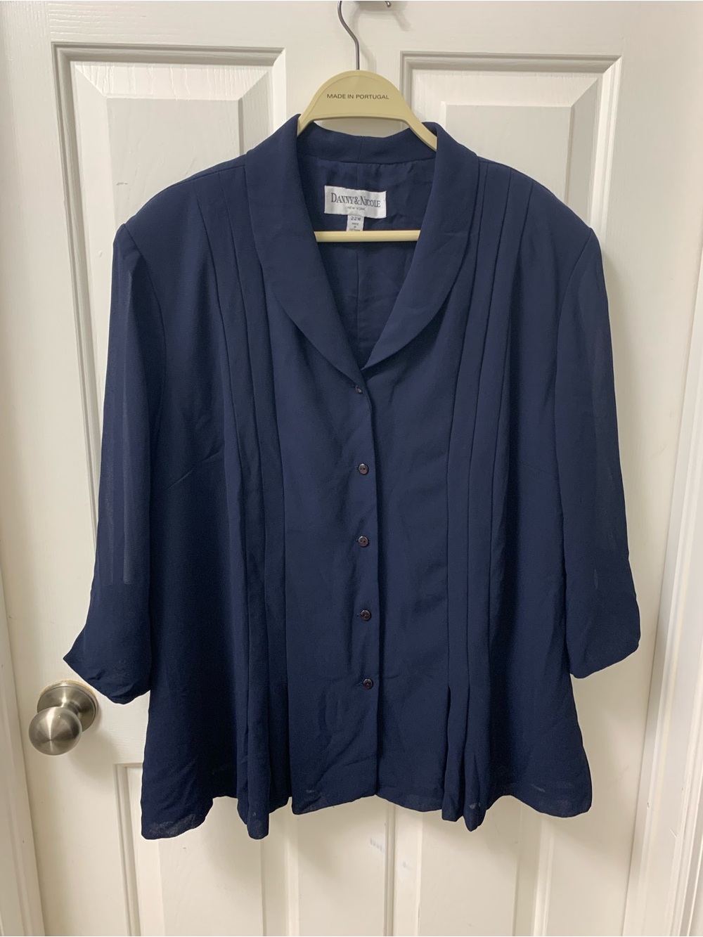 Navy Button-Front Women's Blouse